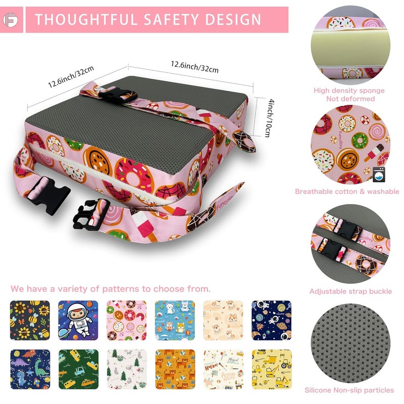 Funcority Toddler Booster Seat for Dining Table, Portable Booster Seat for Kitchen Chair, 4 Inch High-Density Foam Cushion with Adjustable Safety Straps and Non-Slip Bottom, Perfect for Kids Travel and Daily - Image 3
